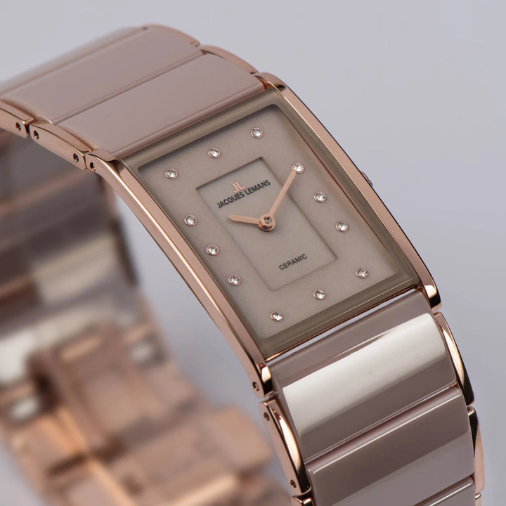 Jacques Lemans Dublin 1-1940O - Elegante Damen Quarzuhr IP-Rosé mit Keramik