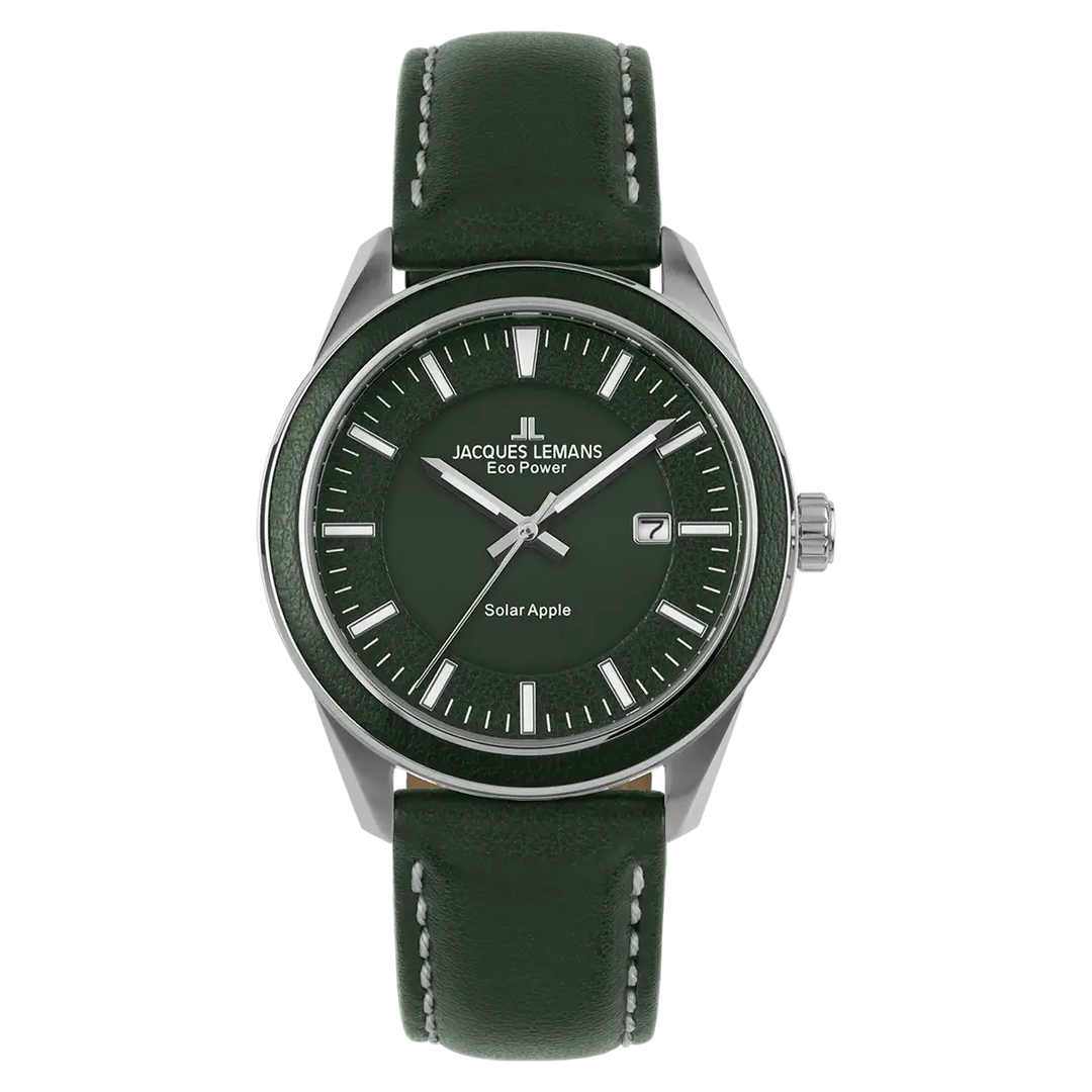 Jacques Lemans Eco Power 1-2116B - Herren Solaruhr 40mm AppleSkin Grün
