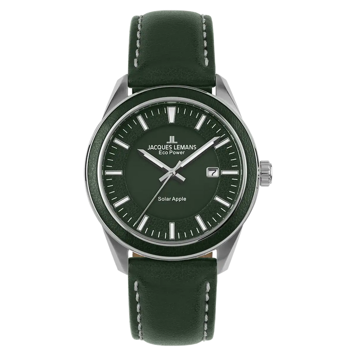 Jacques Lemans Eco Power 1-2116B - Herren Solaruhr 40mm AppleSkin Grün