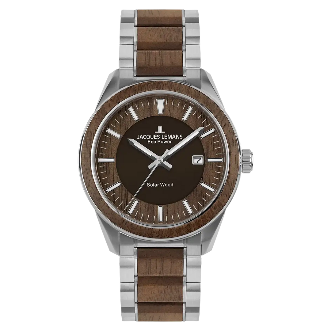 Jacques Lemans Eco Power 1-2116H - Herren Solaruhr 40mm Holz-Design