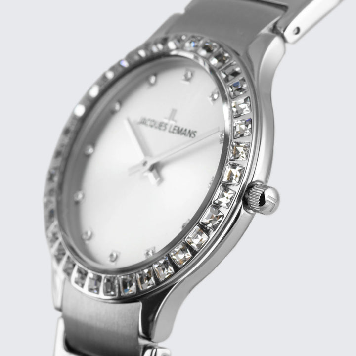 Jacques Lemans Milano 1-2208B - Elegante Damen Quarzuhr mit Glassteinen 30mm