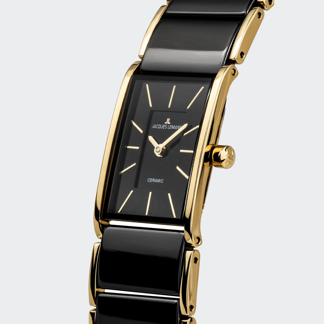 Jacques Lemans Dublin 1-2214C - Elegante Damen Quarzuhr IP-Gold mit Keramik