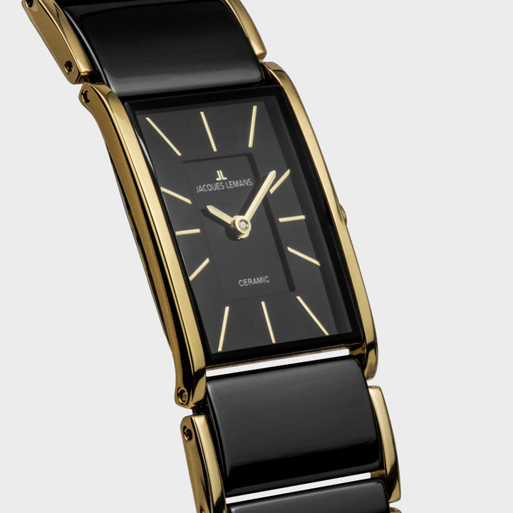 Jacques Lemans Dublin 1-2214C - Elegante Damen Quarzuhr IP-Gold mit Keramik