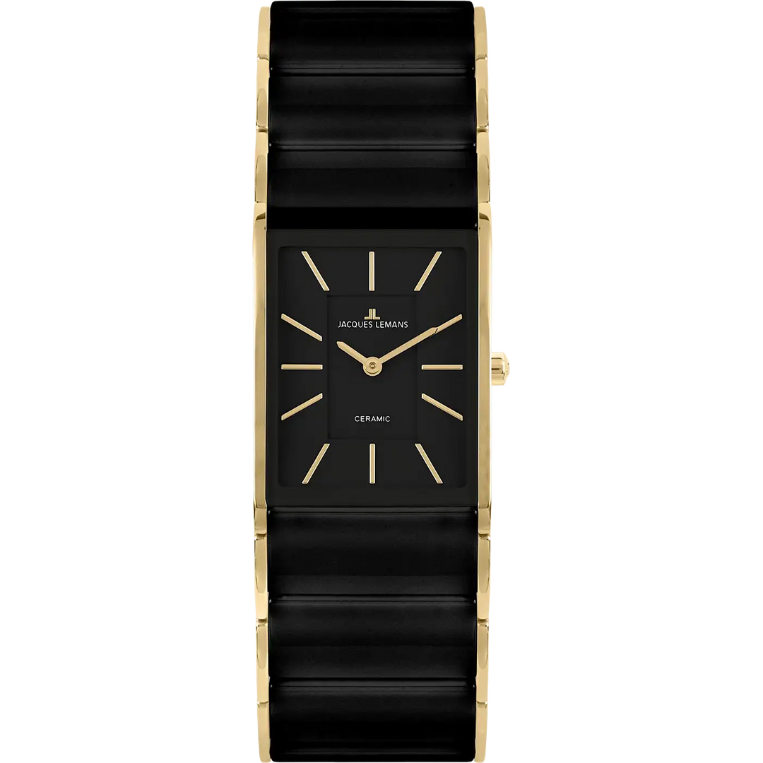Jacques Lemans Dublin 1-2214C - Elegante Damen Quarzuhr IP-Gold mit Keramik