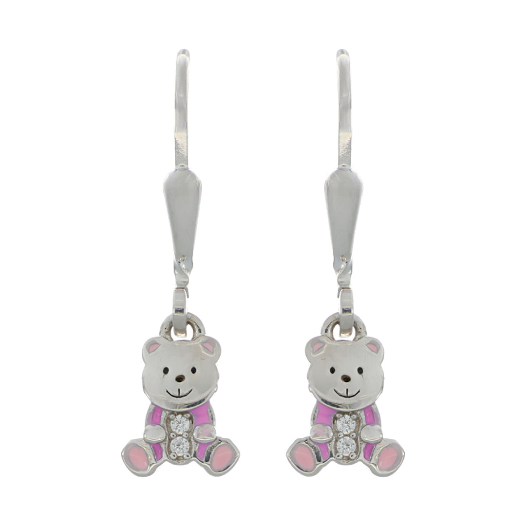 Ohrhänger Bär – 925 Sterlingsilber, 4 Zirkonia, pink gelackt
