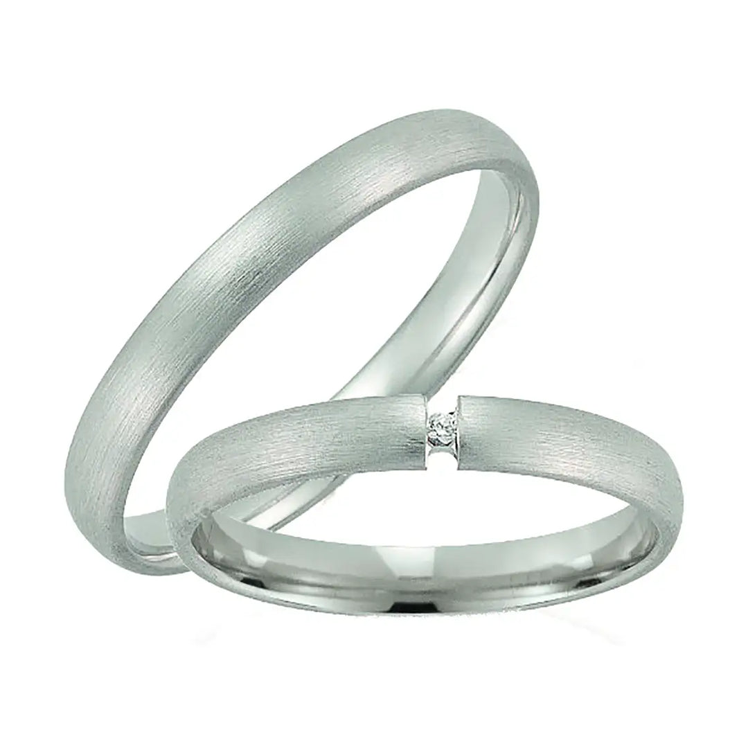 Eheringe Set, Weißgold, 3 mm, Brillant