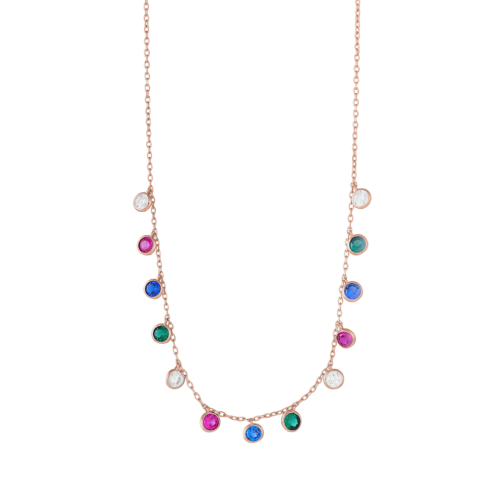 Halskette FANNYNOR 5mm rosévergoldet, Zirkonia bunt