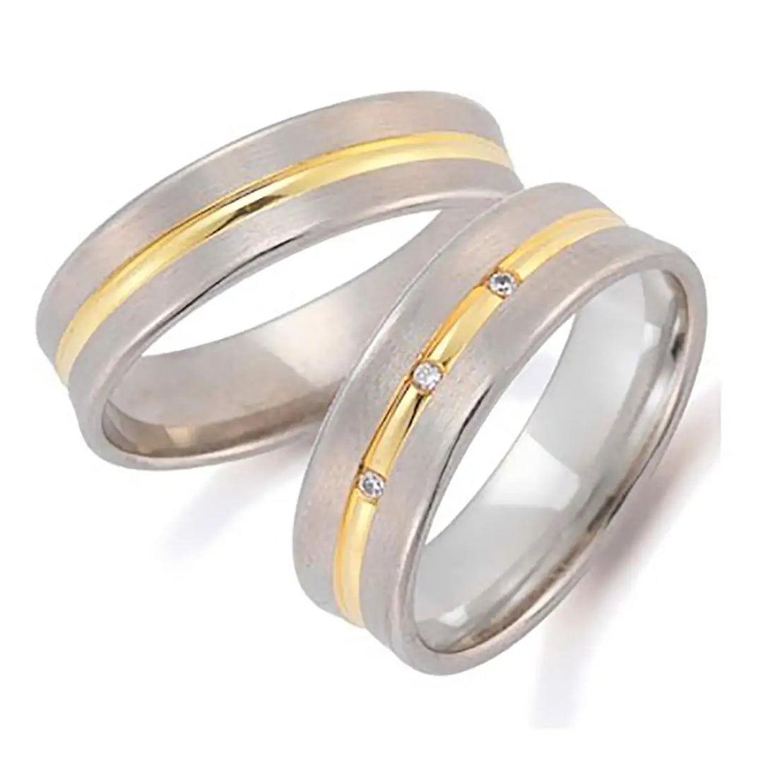 Eheringe Set, Weißgold/Gelbgold, 6 mm, Brillanten