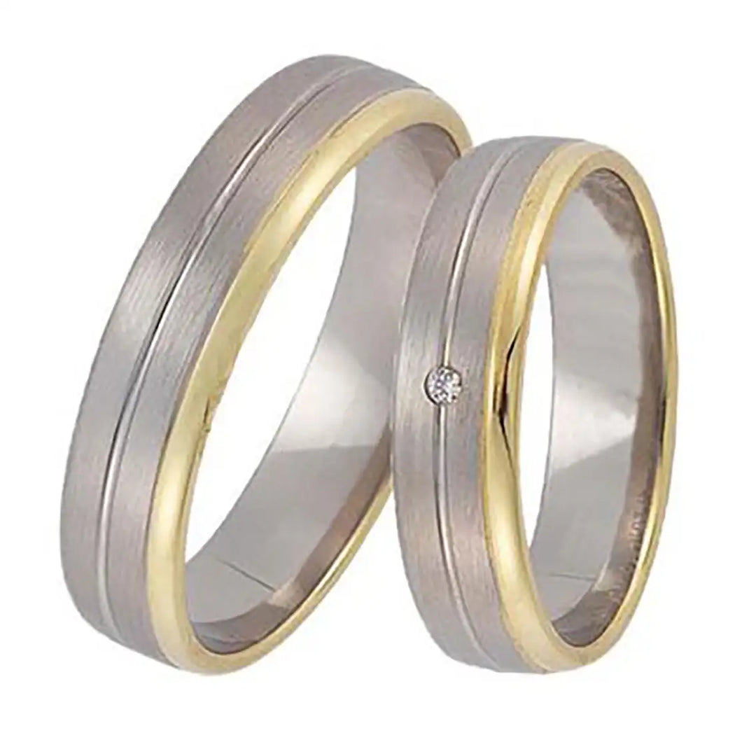 Eheringe Set, Weißgold/Gelbgold, 5 mm, Brillant