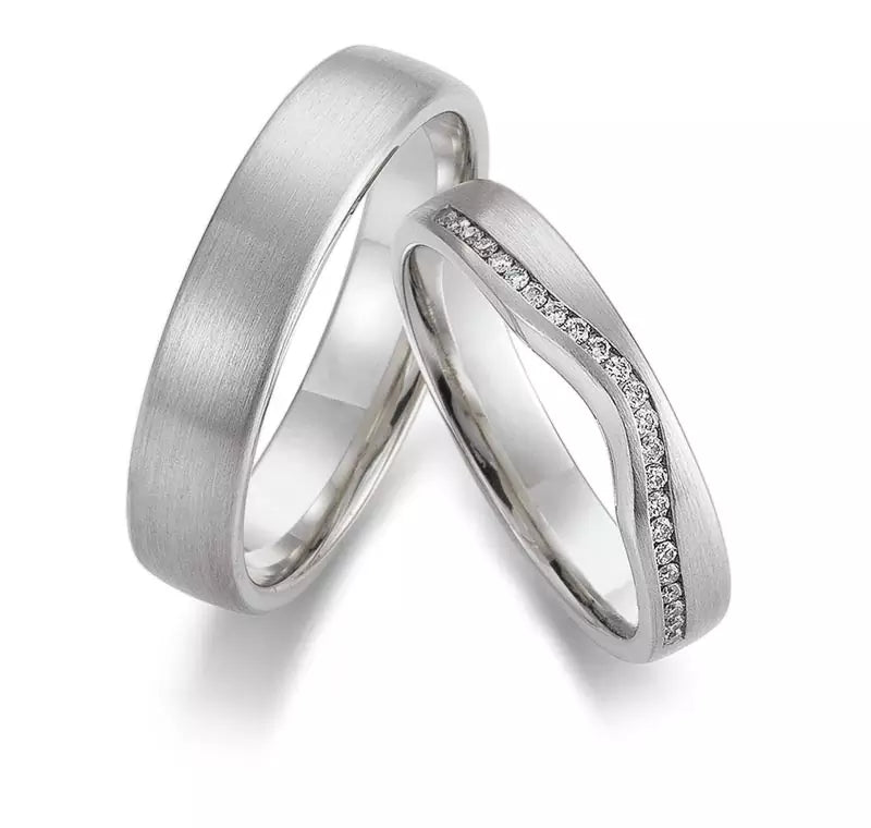 Eheringe Set, Weißgold, 4 / 5 mm, Brillanten