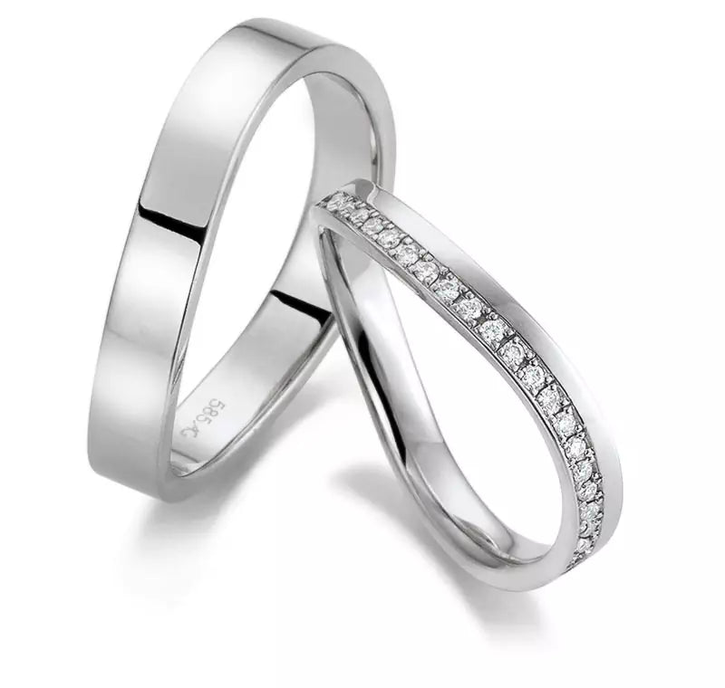 Eheringe Set, Weißgold, 3 / 4 mm, Brillanten