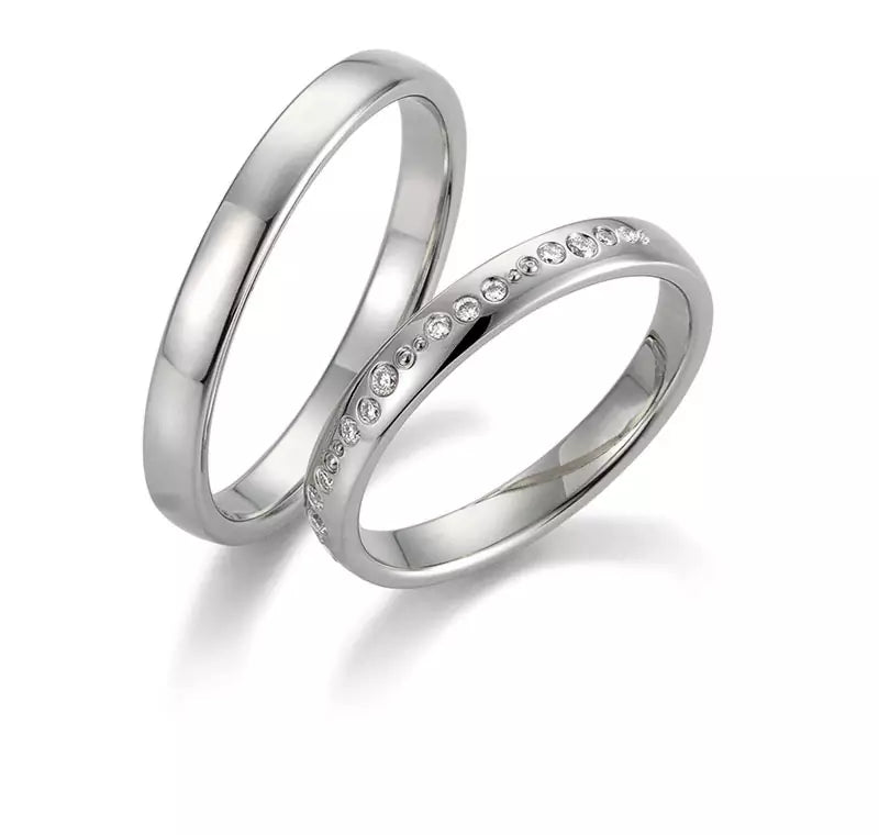 Eheringe Set, Weißgold, 3 mm, Brillanten