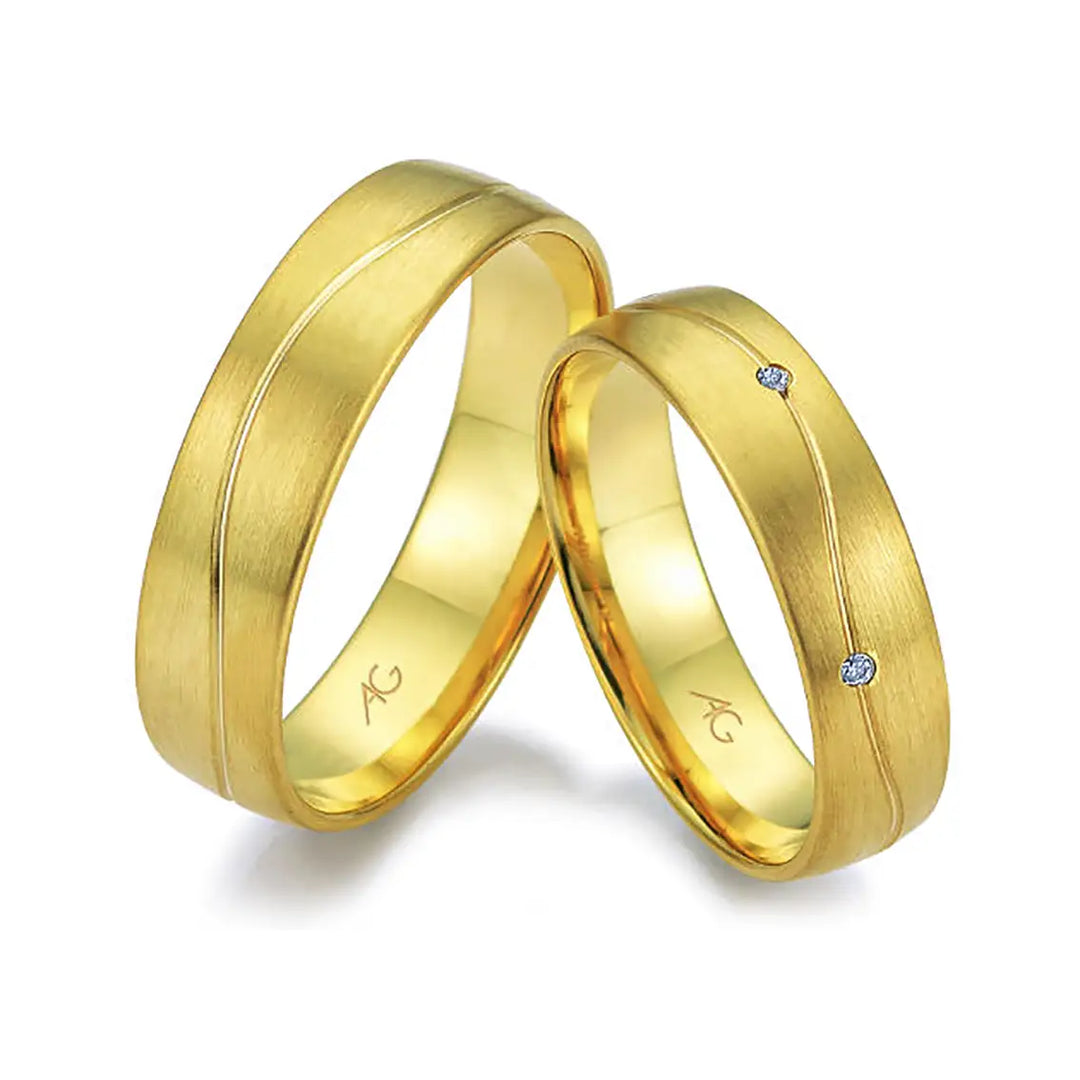 Eheringe Set, Gelbgold, 5 / 5,5 mm, Brillanten
