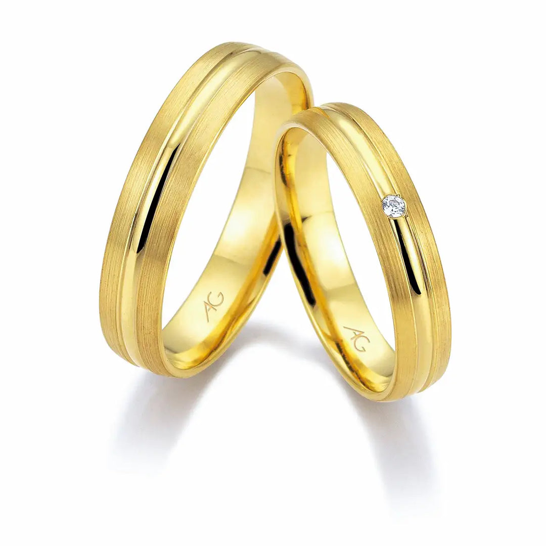 Eheringe Set, Gelbgold, 4 mm, Brillant