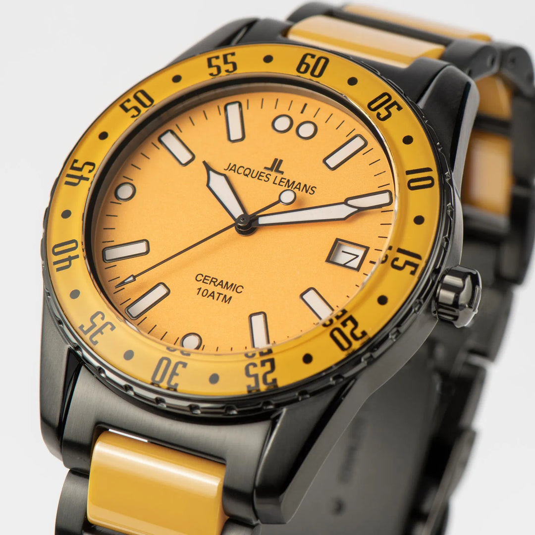 Jacques Lemans Liverpool 42-10I - Herren Quarzuhr IP-Gold mit Keramik 42mm
