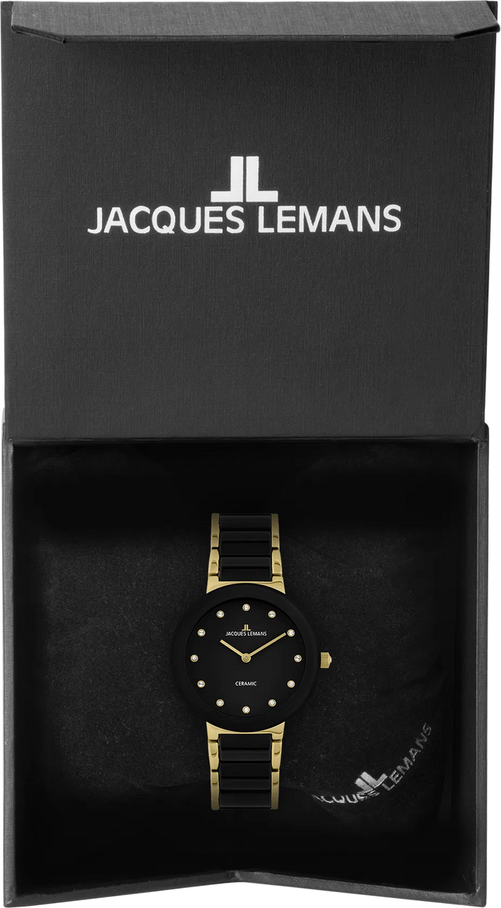 Jacques Lemans Monaco 42-7K - Elegante Damen Quarzuhr IP-Gold mit Keramik