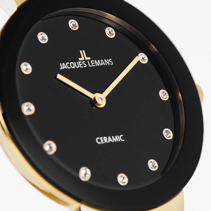 Jacques Lemans Monaco 42-7K - Elegante Damen Quarzuhr IP-Gold mit Keramik