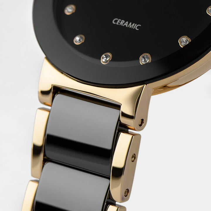 Jacques Lemans Monaco 42-7K - Elegante Damen Quarzuhr IP-Gold mit Keramik