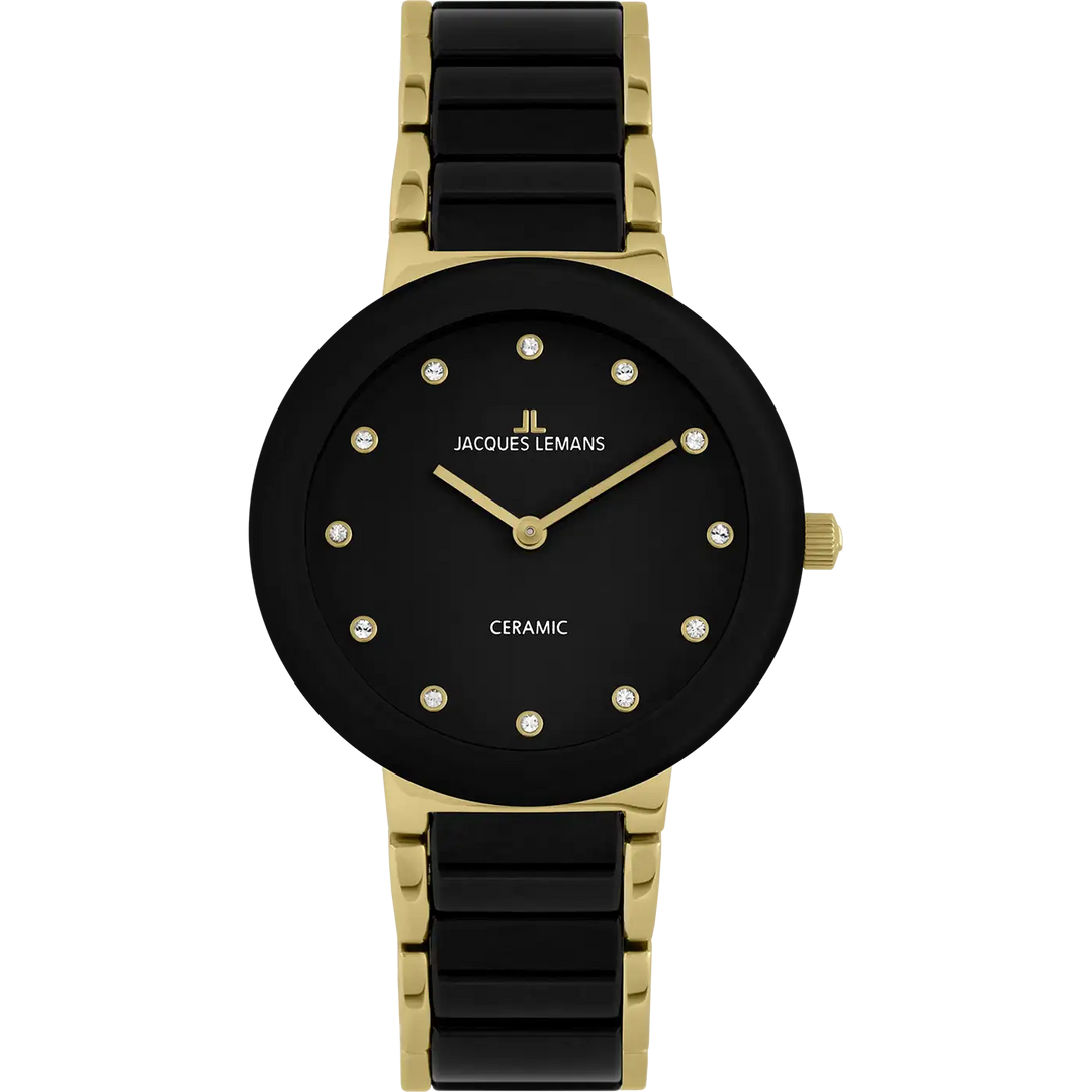 Jacques Lemans Monaco 42-7K - Elegante Damen Quarzuhr IP-Gold mit Keramik