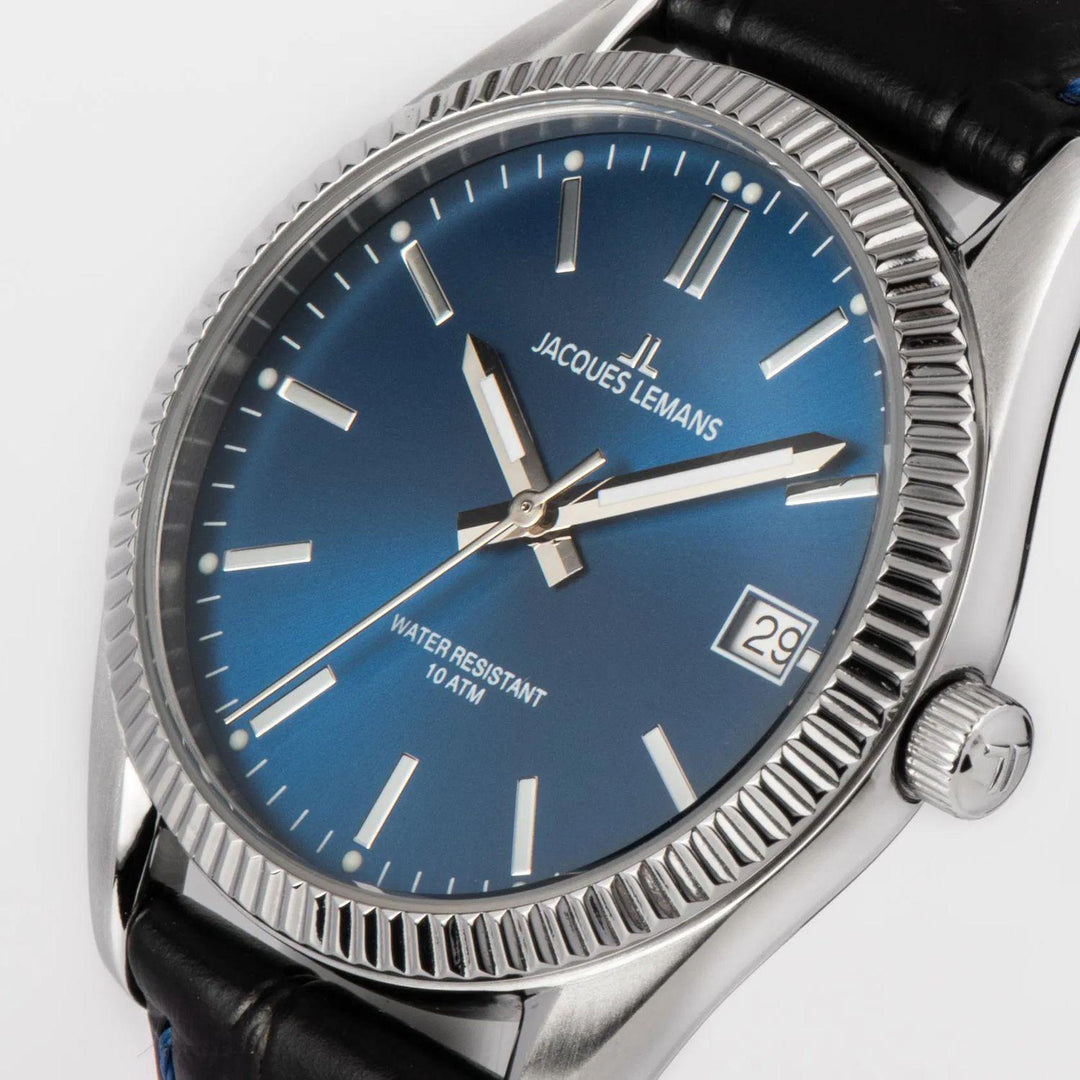 Jacques Lemans Derby 50-3R - Elegante Herren Quarzuhr mit blauem Zifferblatt