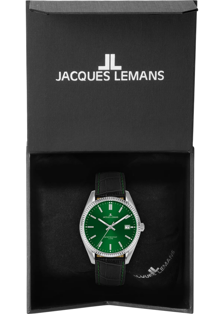 Jacques Lemans Derby 50-3T - Elegante Herren Quarzuhr mit grünem Zifferblatt