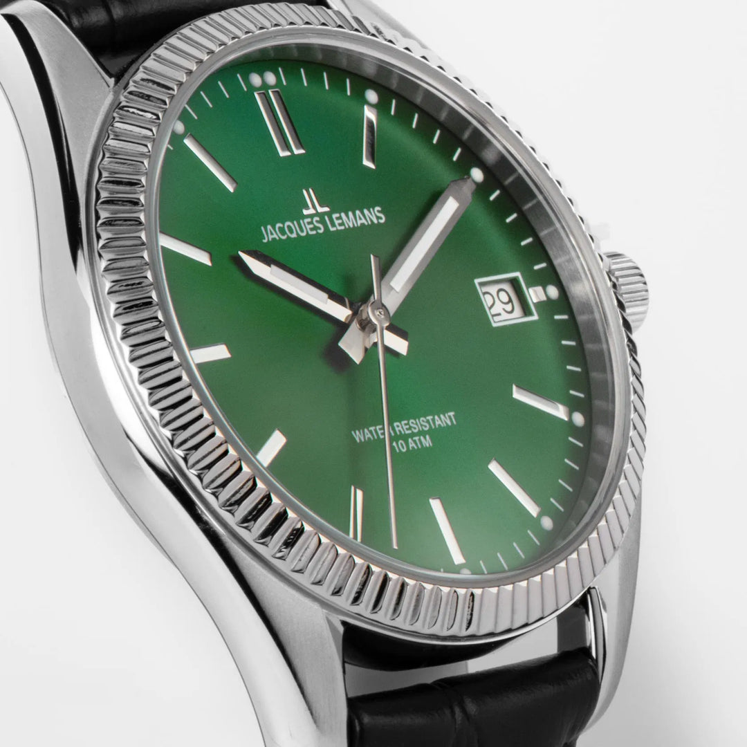 Jacques Lemans Derby 50-3T - Elegante Herren Quarzuhr mit grünem Zifferblatt