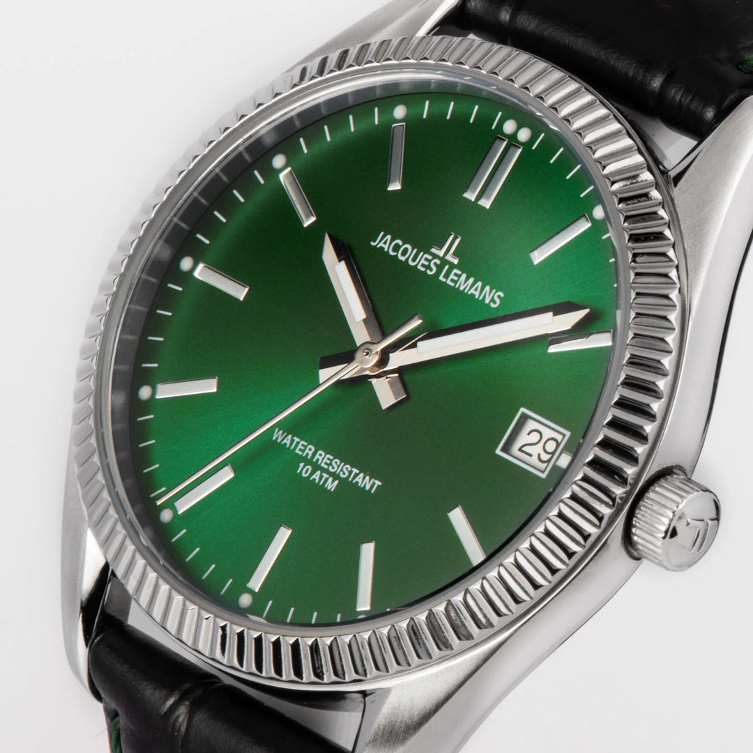 Jacques Lemans Derby 50-3T - Elegante Herren Quarzuhr mit grünem Zifferblatt