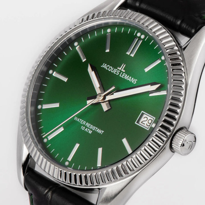 Jacques Lemans Derby 50-3T - Elegante Herren Quarzuhr mit grünem Zifferblatt