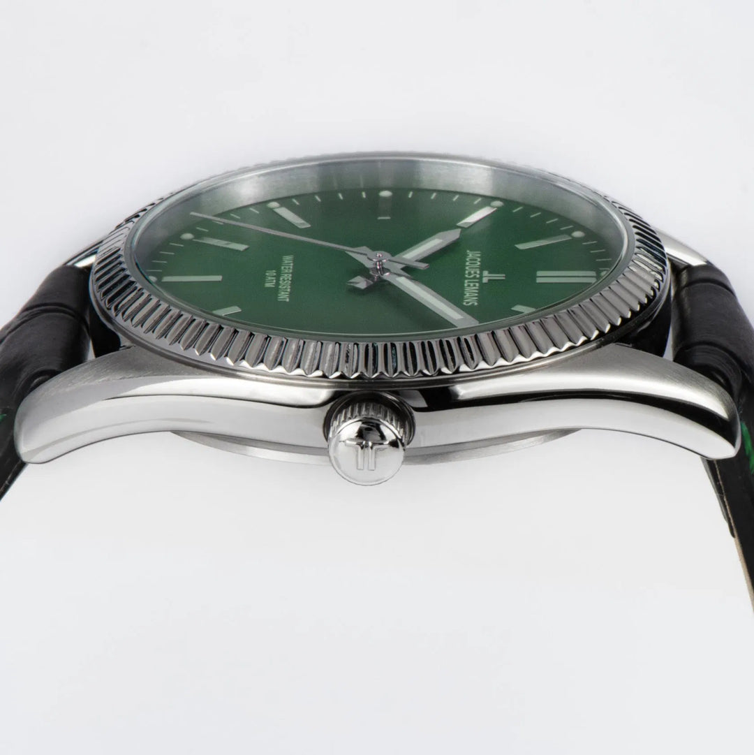 Jacques Lemans Derby 50-3T - Elegante Herren Quarzuhr mit grünem Zifferblatt
