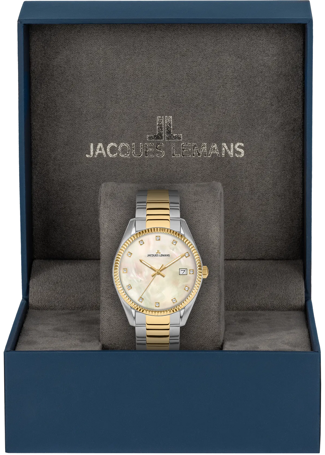 Jacques Lemans Derby 50-4L - Elegante Damen Quarzuhr IP-Gold Bicolor mit Perlmutt