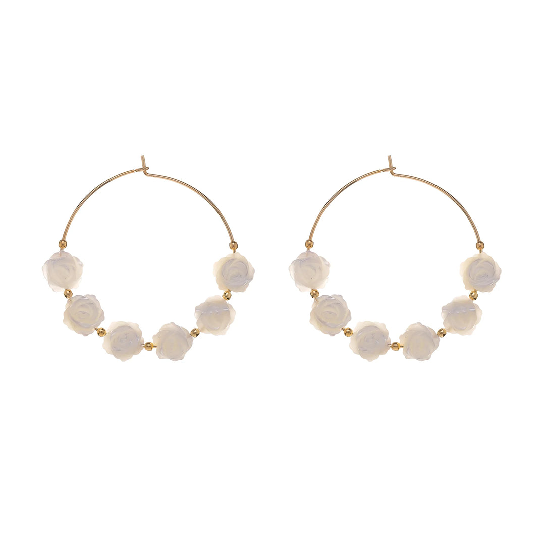 Ohrstecker Ivory mit Perlmutt-Rosen – 925er Silber vergoldet