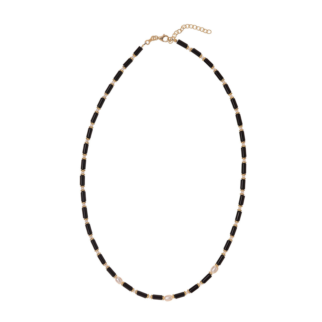 Halskette Agata Nera mit schwarzem Achat – 925er Silber vergoldet