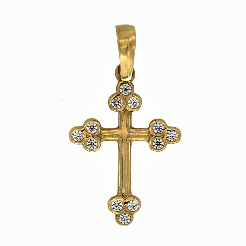 Kreuz Anhänger Gelbgold | 12 Zirkonia Pavé 16x11mm Echtgold