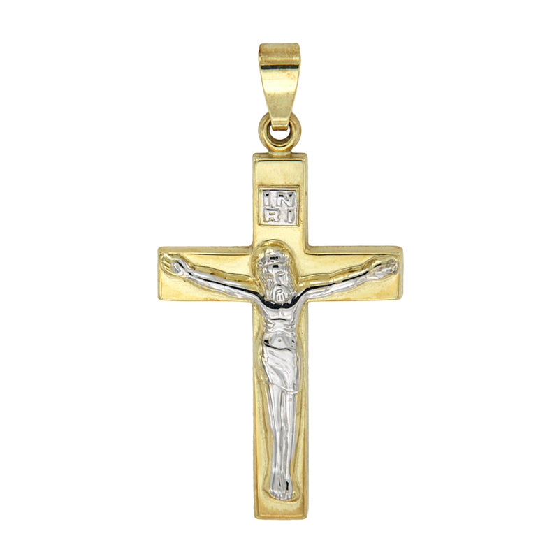 Kruzifix Anhänger Gelbgold & Weißgold | Kreuz mit Corpus Echtgold