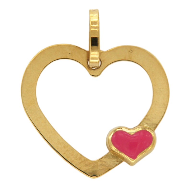 Herz Anhänger Gelbgold | Pink Email-Lack Echtgold