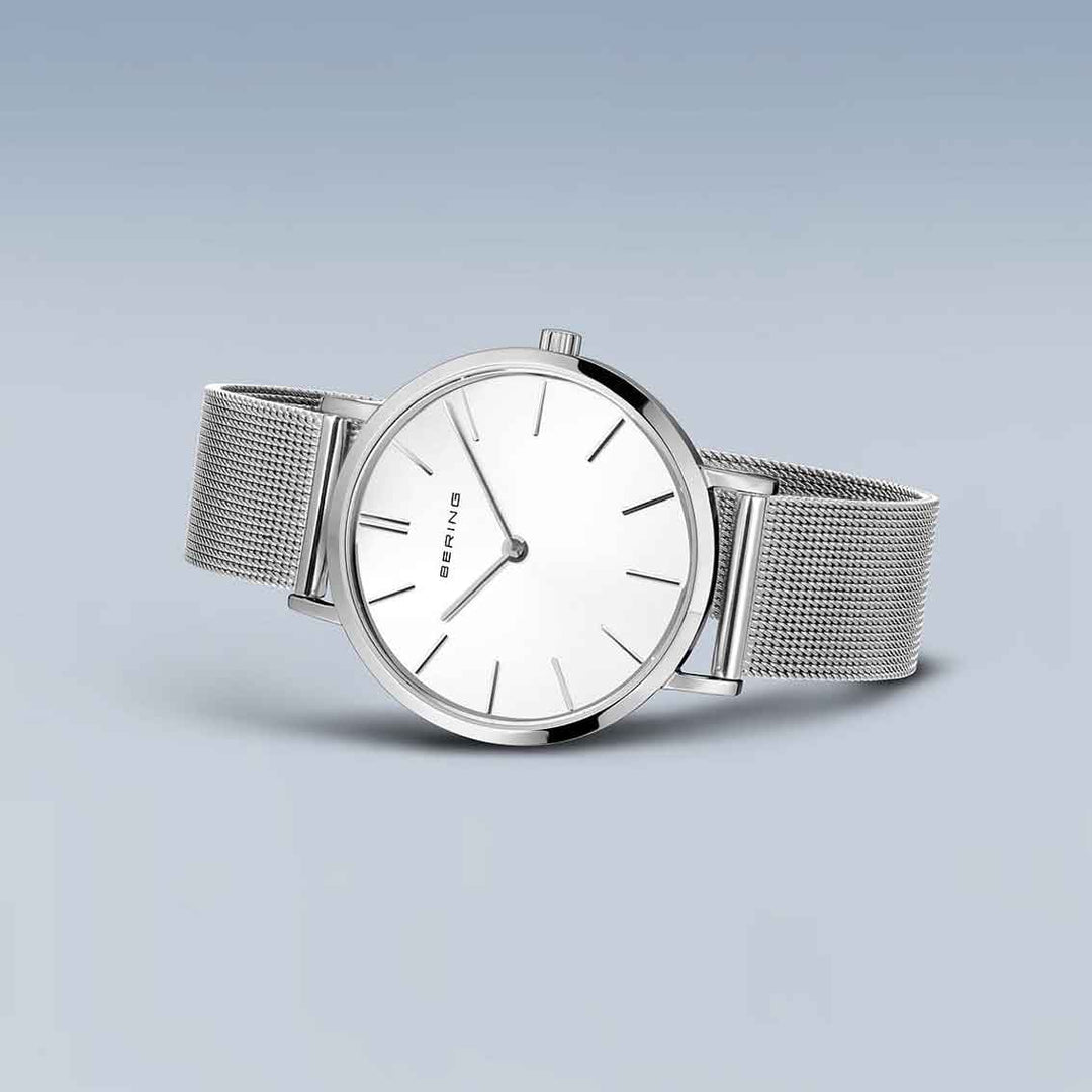 Bering Classic 14134-004 Damenuhr, silber glänzend, Milanaise-Armband