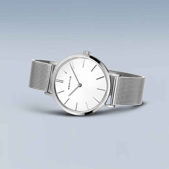 Bering Classic 14134-004 Damenuhr, silber glänzend, Milanaise-Armband