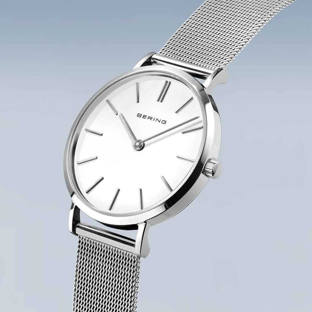 Bering Classic 14134-004 Damenuhr, silber glänzend, Milanaise-Armband