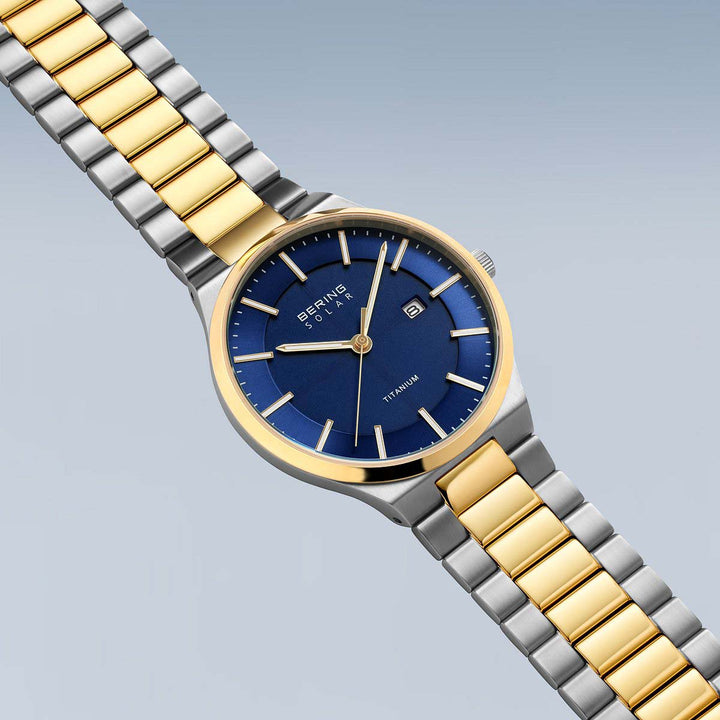 Bering Titanium Solar Herrenuhr Gold 14439-717 | Ultraleicht & Nachhaltig