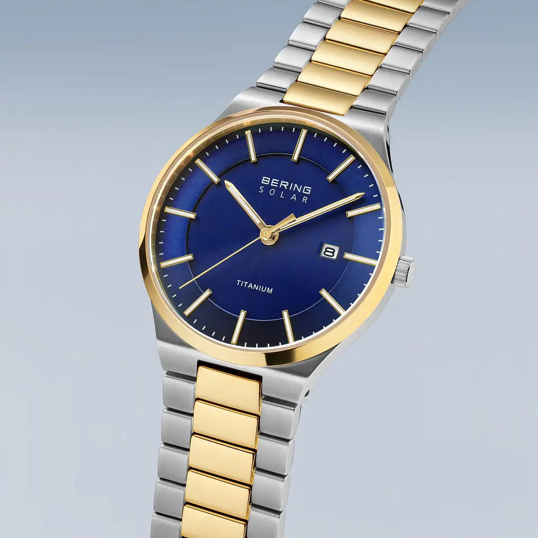 Bering Titanium Solar Herrenuhr Gold 14439-717 | Ultraleicht & Nachhaltig