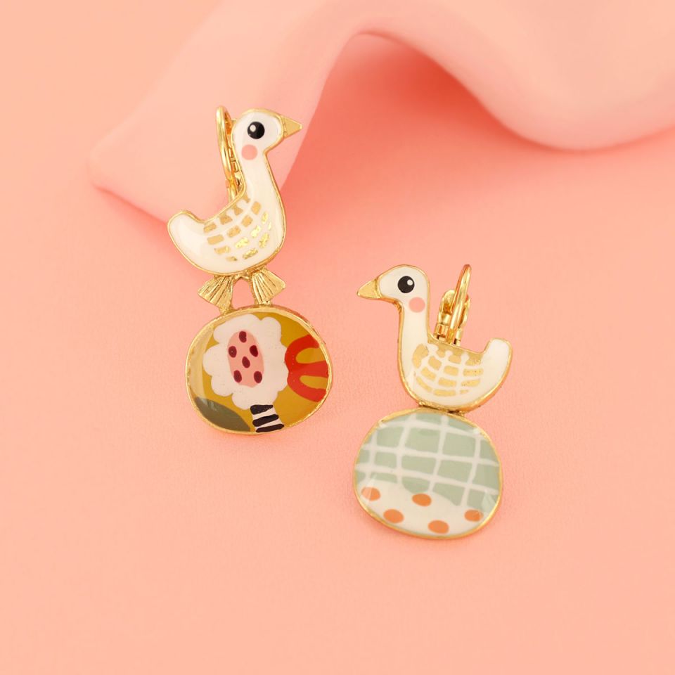 Ohrringe Plume – Handbemalte Designer-Ohrringe mit Tiermotiv