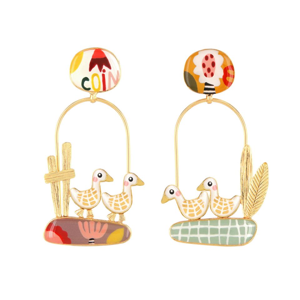 Ohrhänger Plume – Handbemalte Designer-Ohrhänger mit Tiermotiv