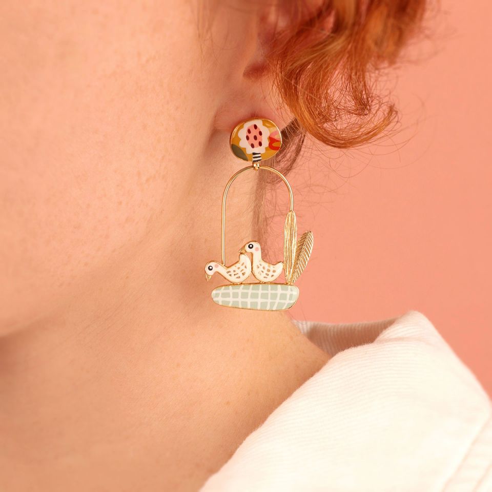 Ohrhänger Plume – Handbemalte Designer-Ohrhänger mit Tiermotiv