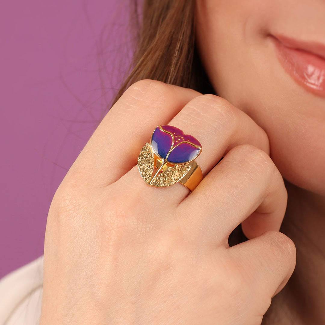 Taratata Ring Crocus - Handbemaltes Blumenmotiv lila | Modeschmuck