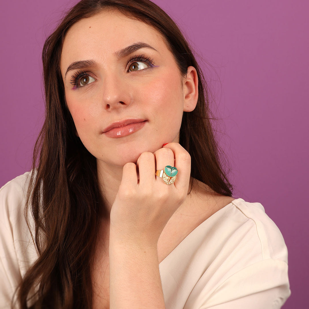 Taratata Ring Crocus - Handbemaltes Blumenmotiv türkis | Modeschmuck