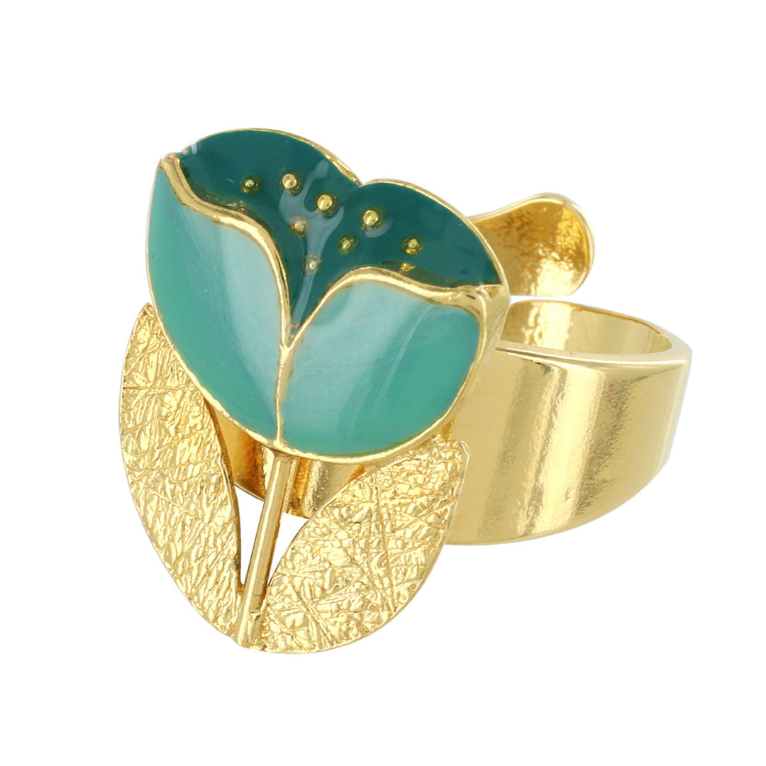 Taratata Ring Crocus - Handbemaltes Blumenmotiv türkis | Modeschmuck