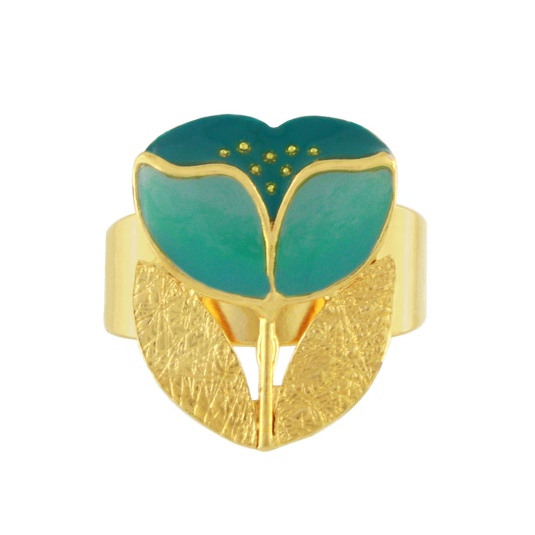 Taratata Ring Crocus - Handbemaltes Blumenmotiv türkis | Modeschmuck