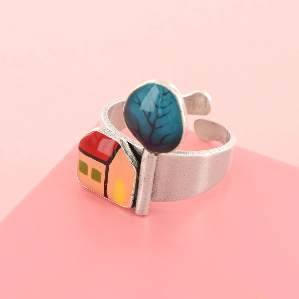 Taratata Ring Mon P'tit Village – Bunter Statement-Ring mit handgemalten Mustern