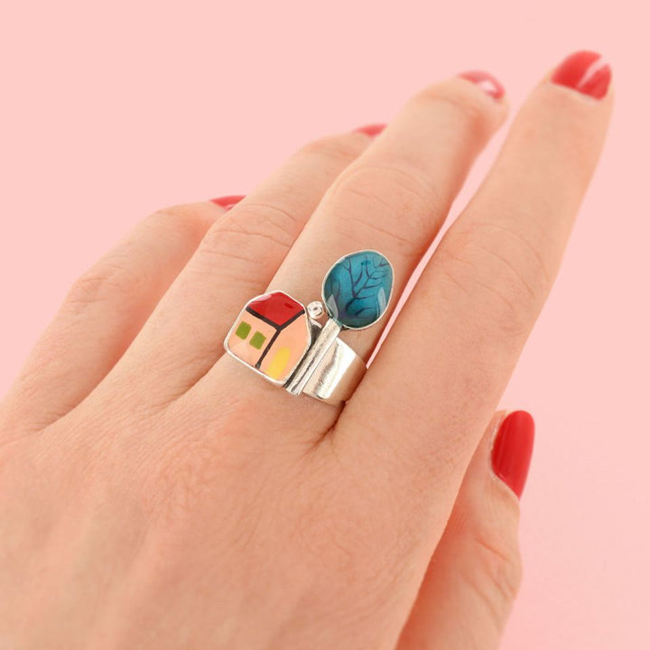 Taratata Ring Mon P'tit Village – Bunter Statement-Ring mit handgemalten Mustern