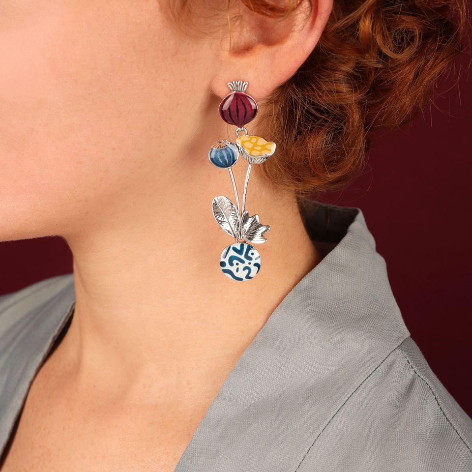 Taratata Ohrhänger Opium – Bunte Sommer-Ohrringe mit handgemalten Mohnblumen